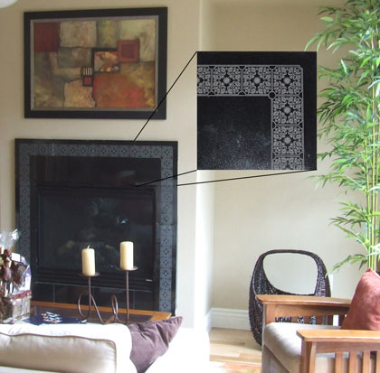 laser ethched fireplace surround